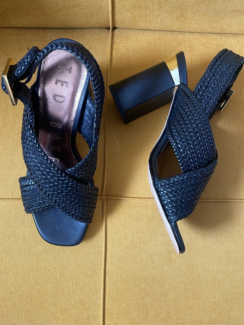 Ted Baker London Black Braided Block Heel Sandals